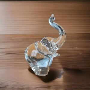 FM Ronneby Sweden Glass Elephant Figurine Paperweight Trunk Up‎ 6.5" Konstglas